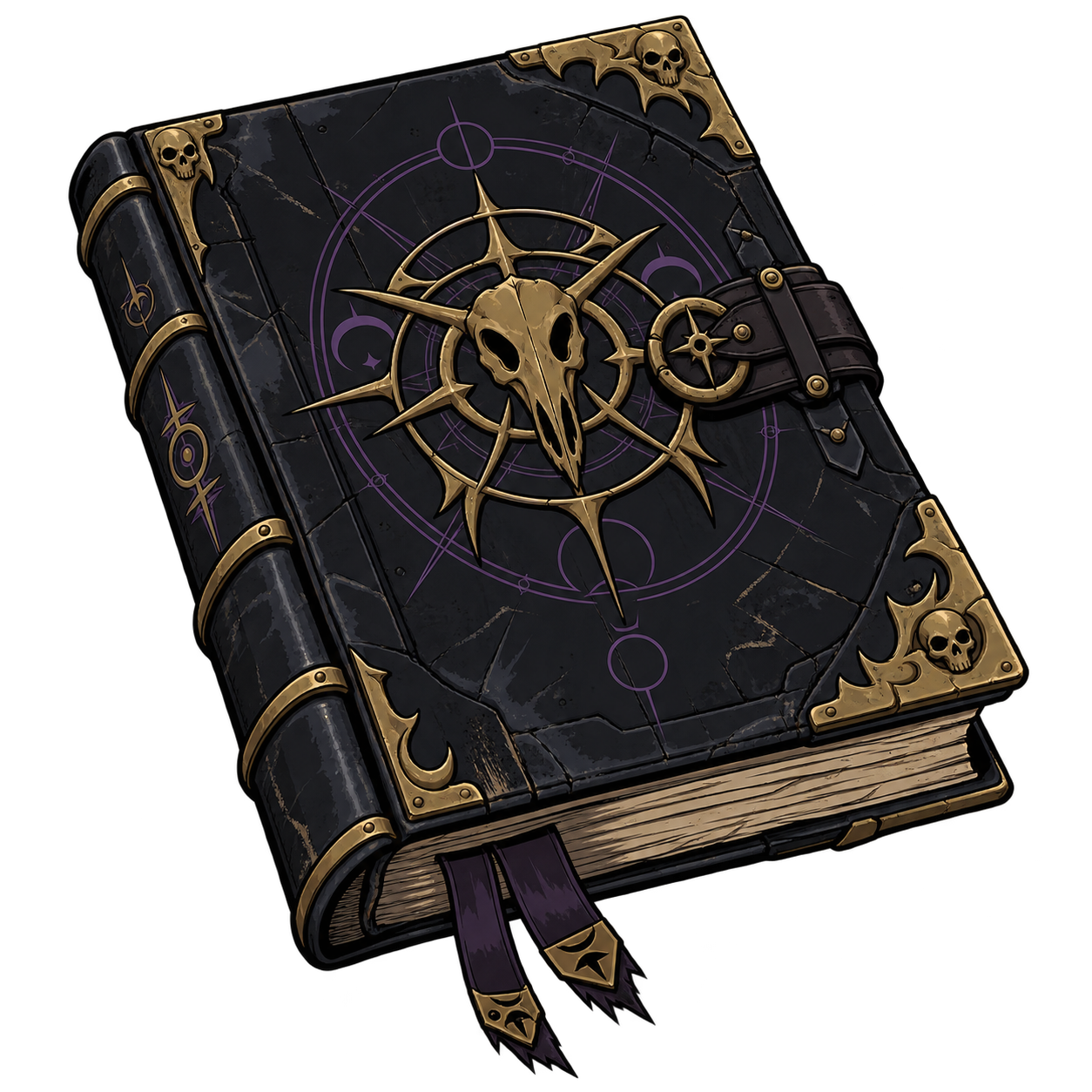 Ysuran Auondril's black-bound lacquered leather tome with iron clasps