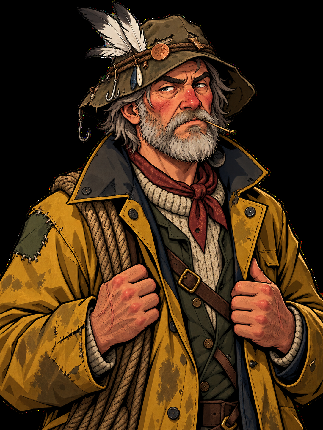 Clive Clive, a weather-beaten Sword Coast fisherman in a decorated old hat