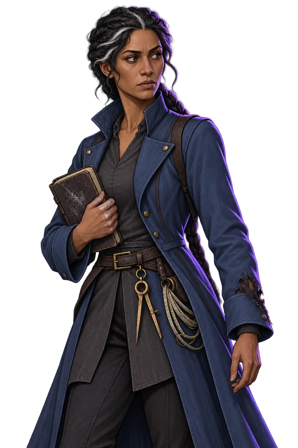 Portrait of Nimra Keld holding a chalk-stained notebook
